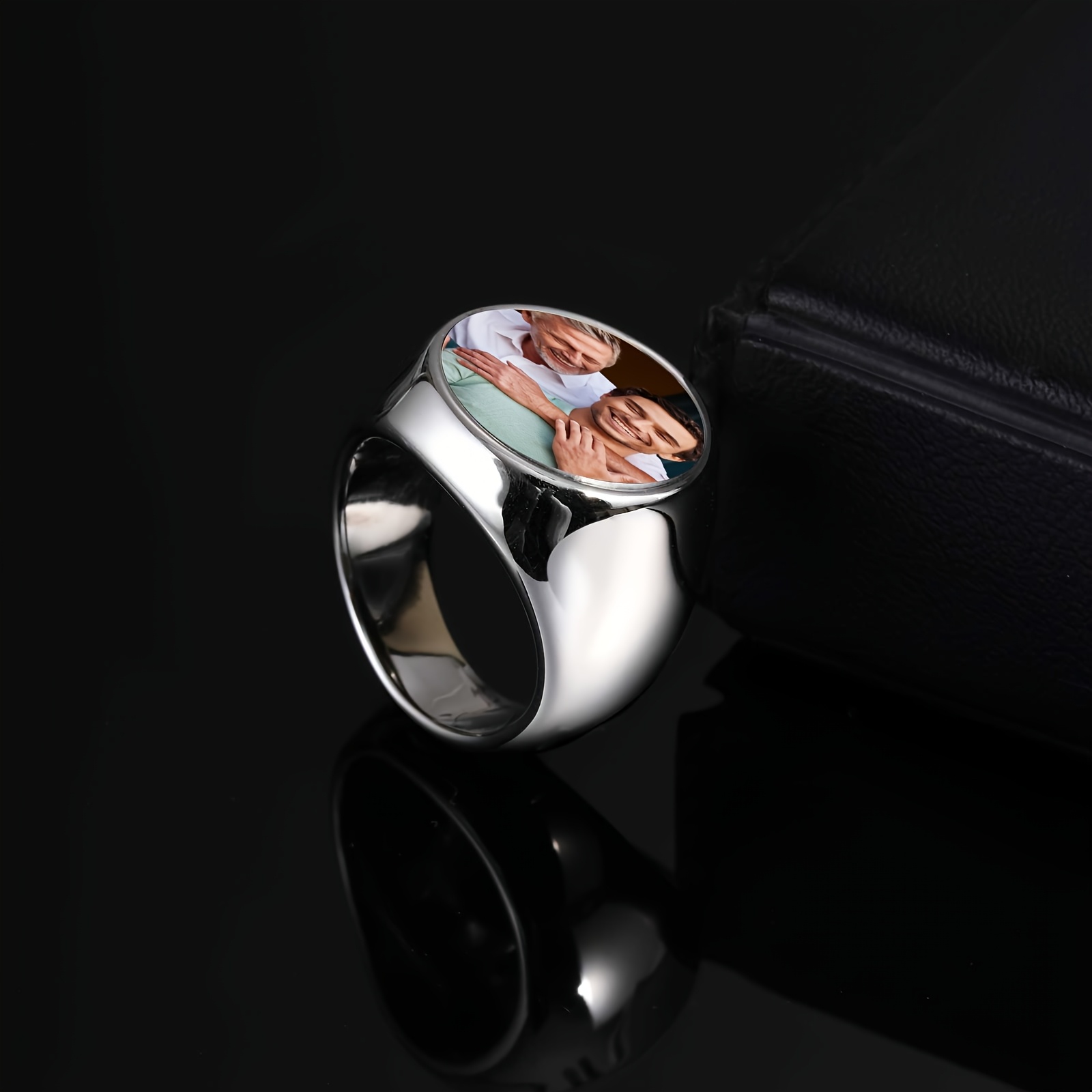 Custom Photo Engraved 316L Stainless Steel Ring, Personalized Gift